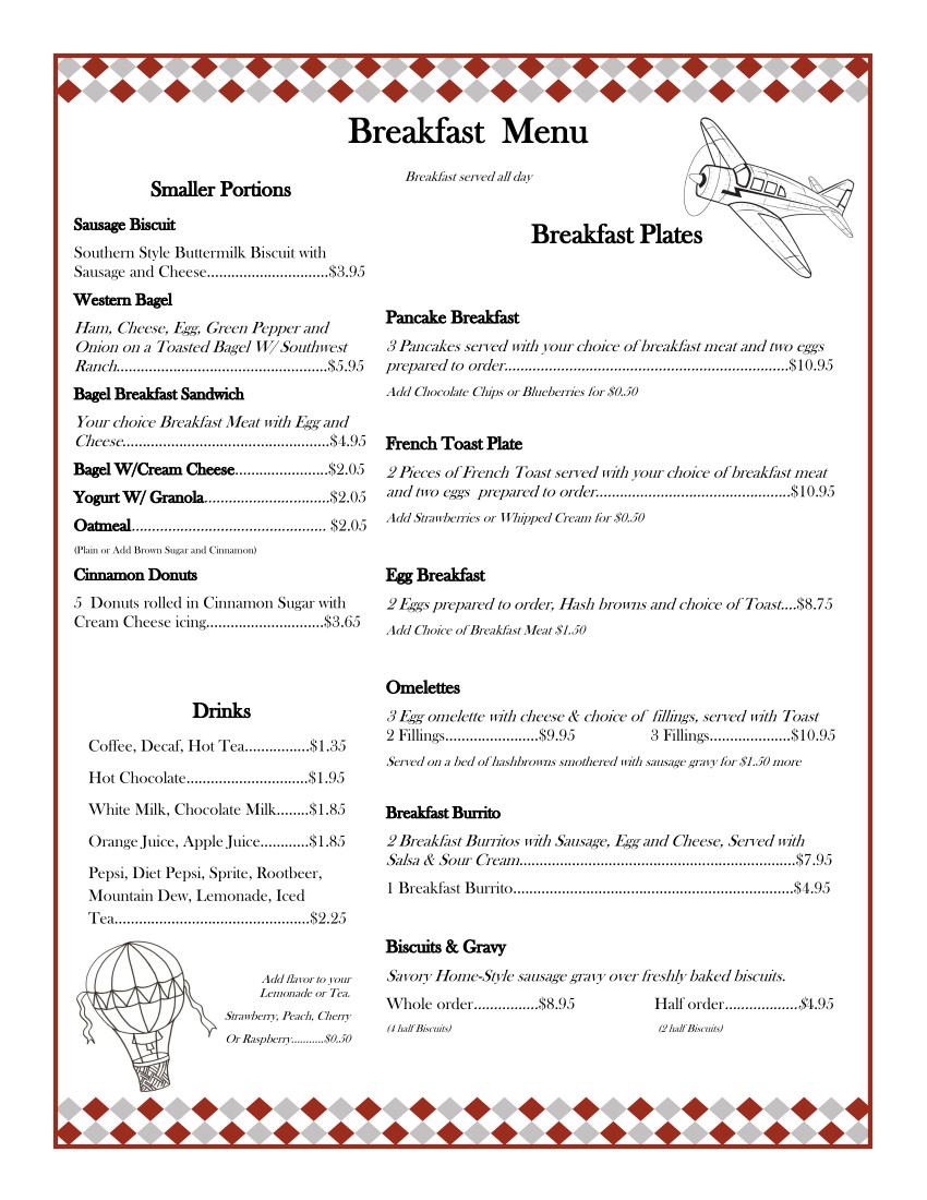 Prop Blast Cafe Breakfast Menu